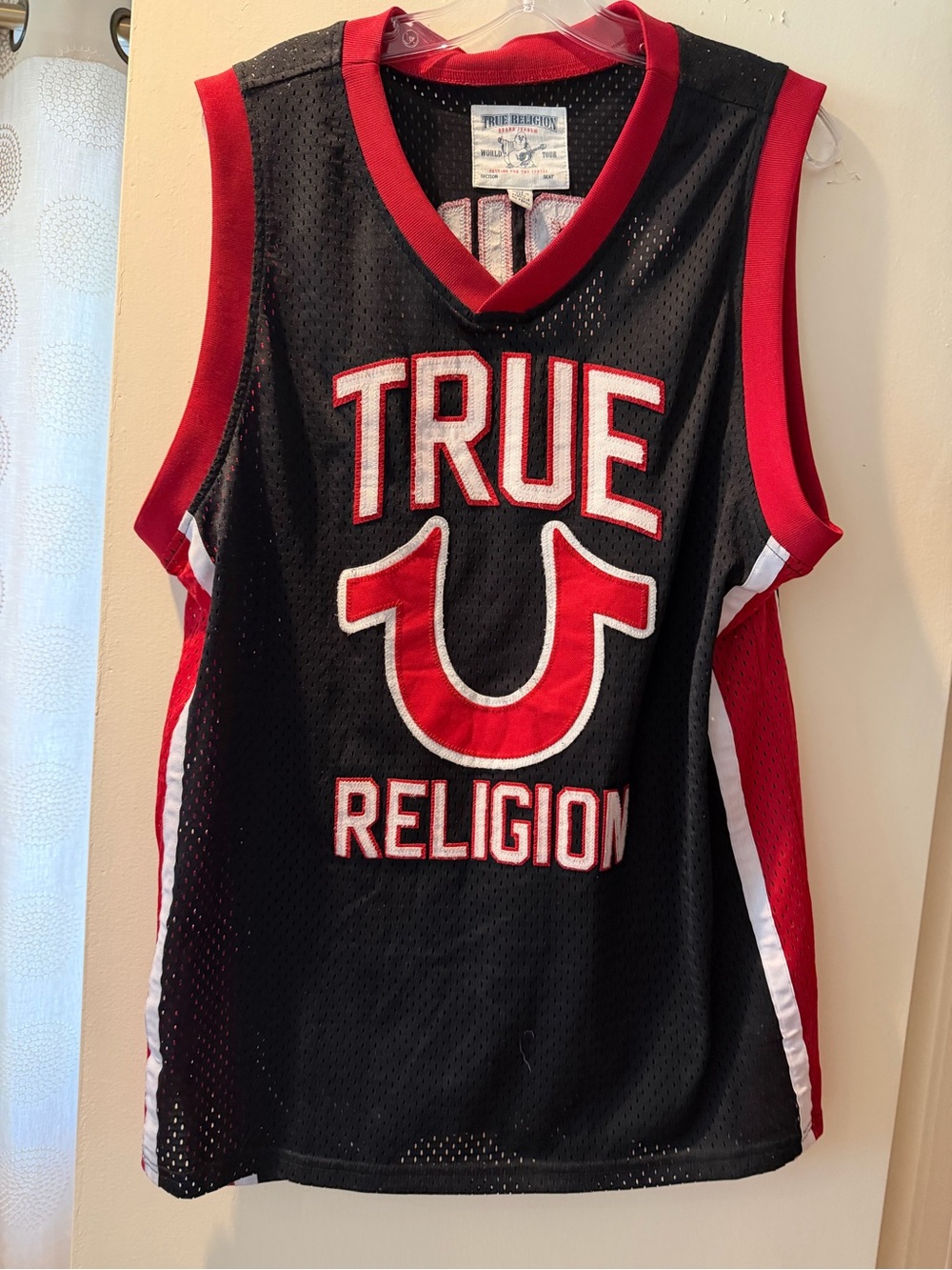 True Religion Black and Red Mesh Team Jersey